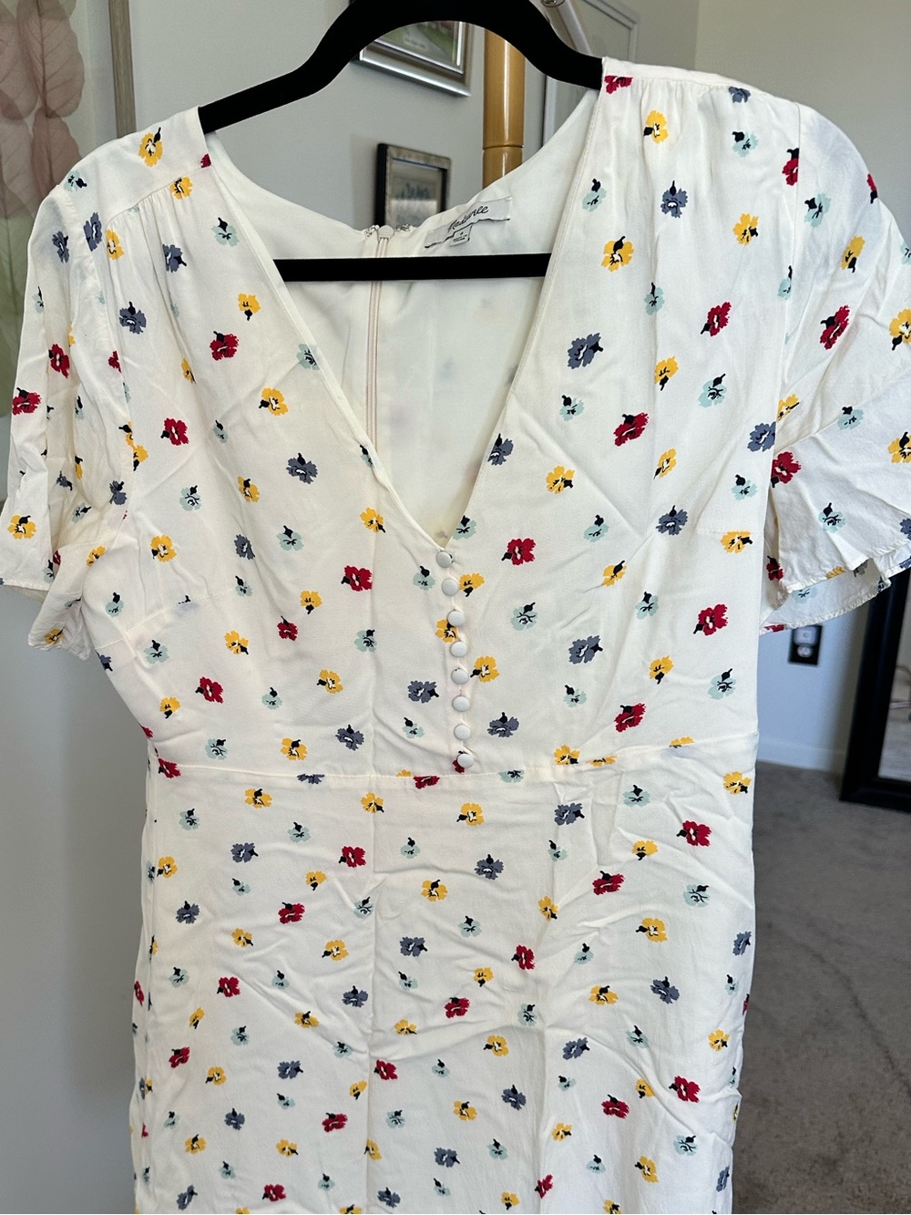 Madewell V Neck White Floral Button-Front Mini Dress - Size 8